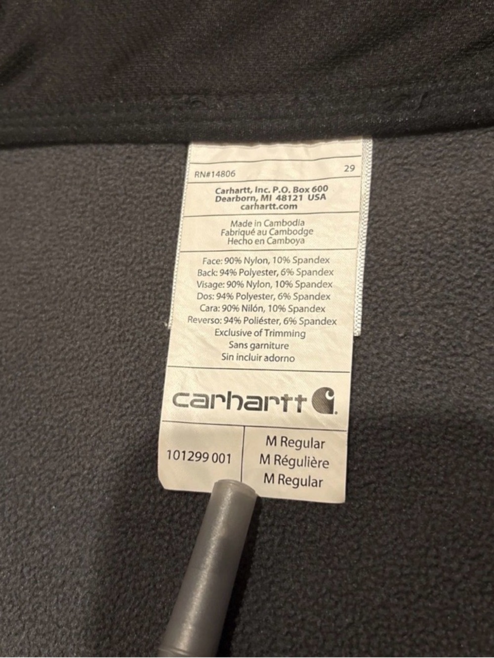 Carhartt Medium Men’s Soft Shell Jacket Lightly Lined Fleece Zipped in Black - Picture 4 of 5